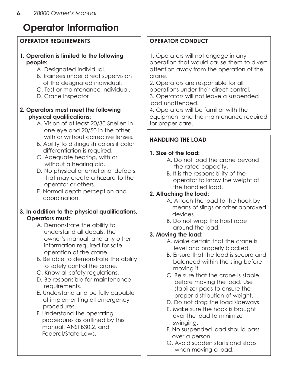 Operator information | Stellar Industries 28000 User Manual | Page 10 / 58