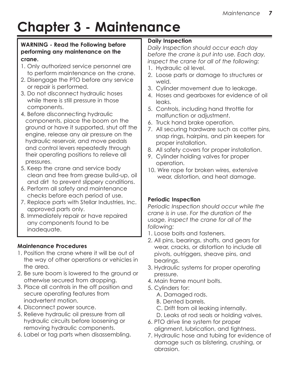 Chapter 3 - maintenance | Stellar Industries 28000 User Manual | Page 11 / 58