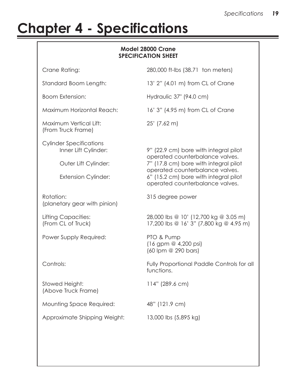 Chapter 4 - specifications | Stellar Industries 28000 User Manual | Page 23 / 58