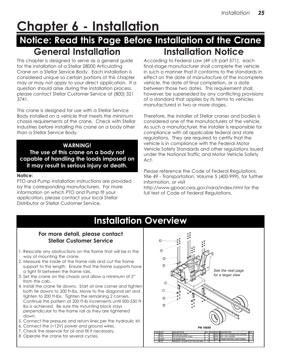 Chapter 6 - installation, Installation overview, Installation notice | General installation, 25 installation 25 | Stellar Industries 28000 User Manual | Page 29 / 58