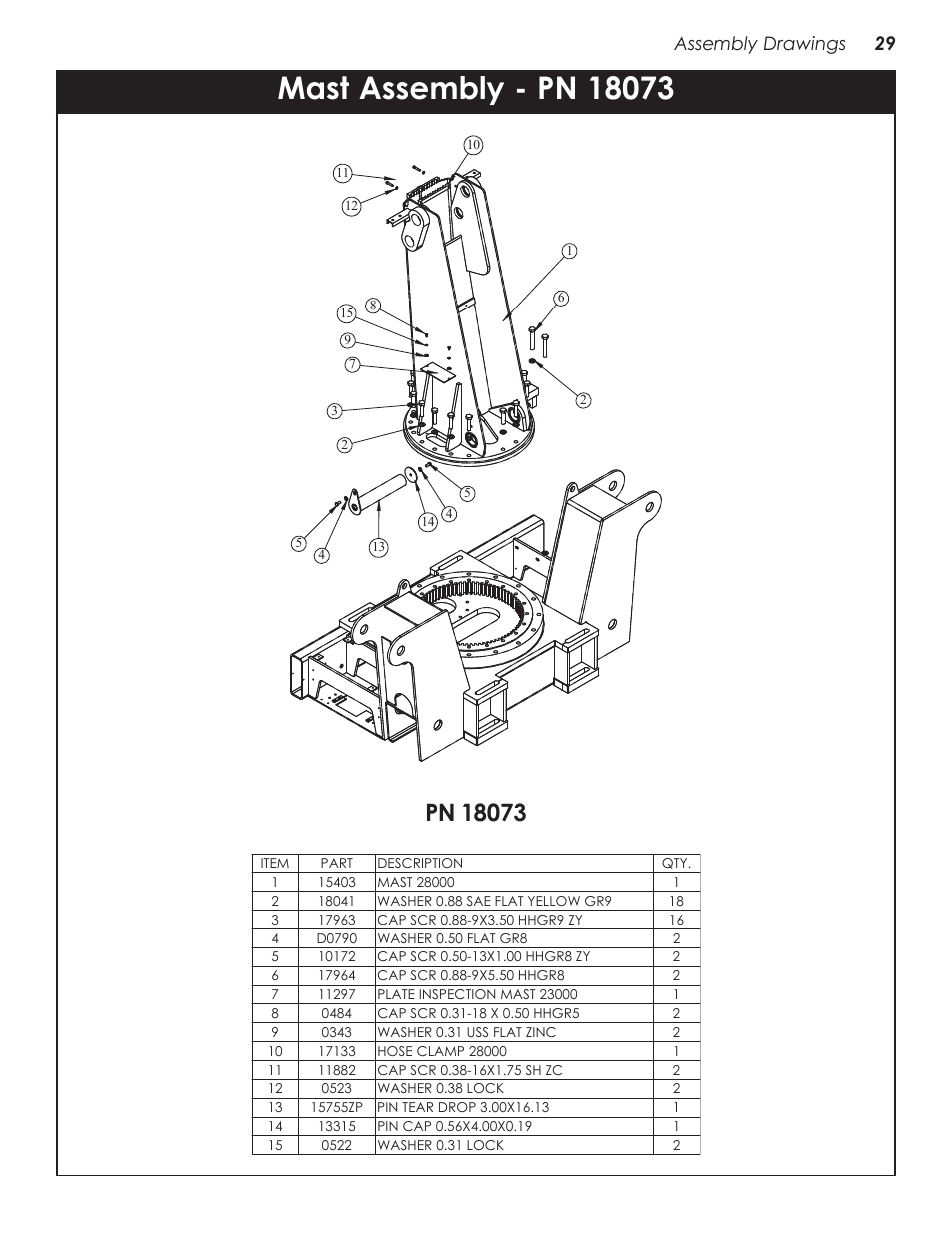 Mast assembly - pn 18073, Assembly drawings 29 | Stellar Industries 28000 User Manual | Page 33 / 58