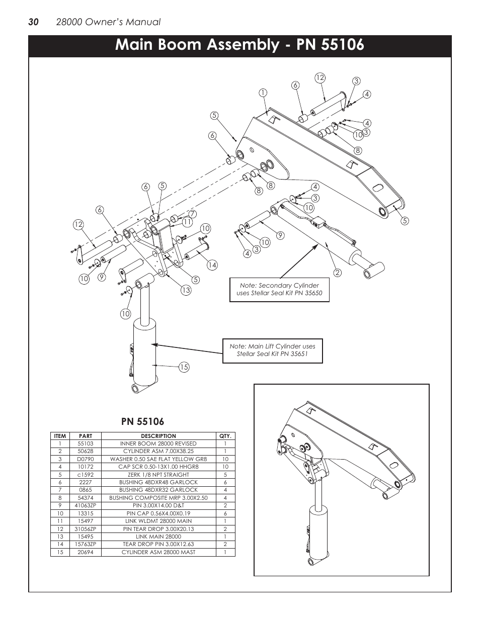 Main boom assembly - pn 55106 | Stellar Industries 28000 User Manual | Page 34 / 58