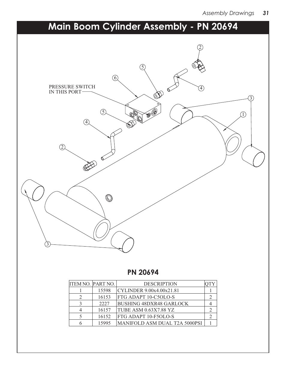 Main boom cylinder assembly - pn 20694 | Stellar Industries 28000 User Manual | Page 35 / 58