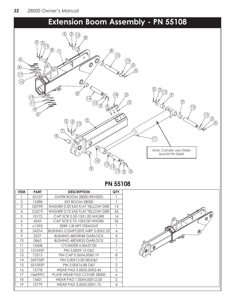 Extension boom assembly - pn 55108 | Stellar Industries 28000 User Manual | Page 36 / 58