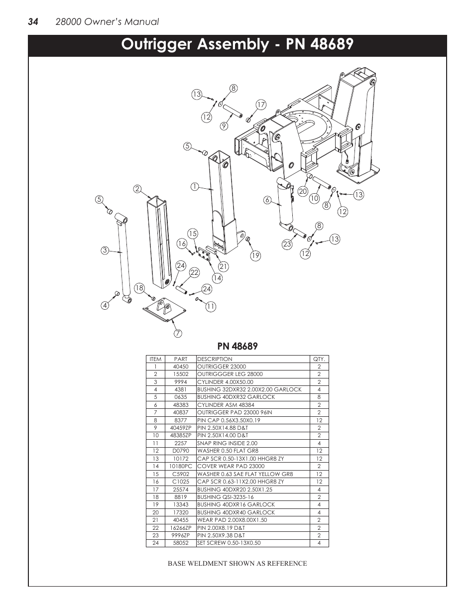 Outrigger assembly - pn 48689 | Stellar Industries 28000 User Manual | Page 38 / 58