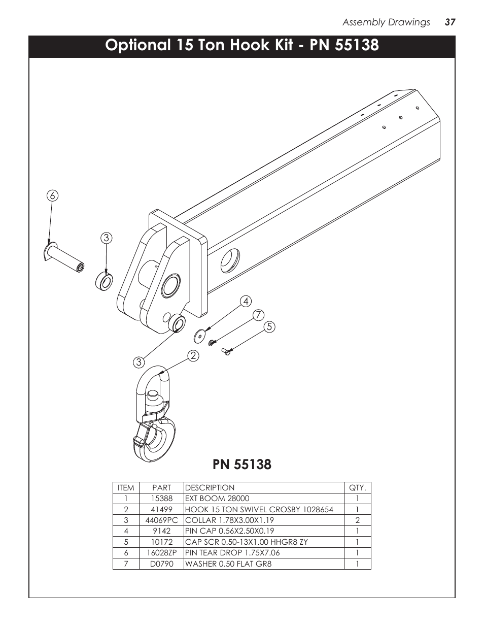 Optional 15 ton hook kit - pn 55138 | Stellar Industries 28000 User Manual | Page 41 / 58