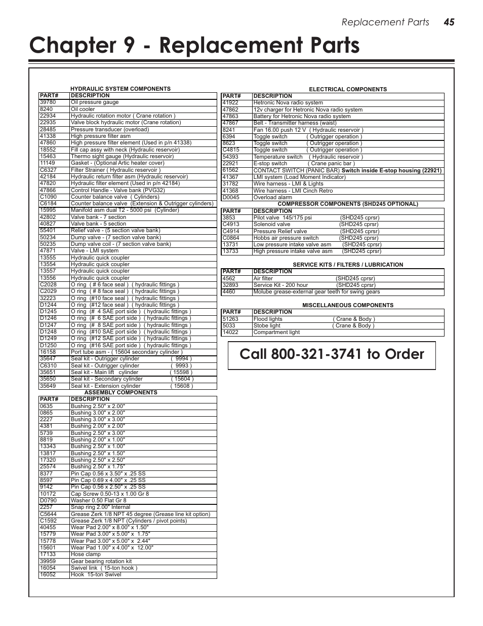 Chapter 9 - replacement parts, Replacement parts 45 | Stellar Industries 28000 User Manual | Page 49 / 58