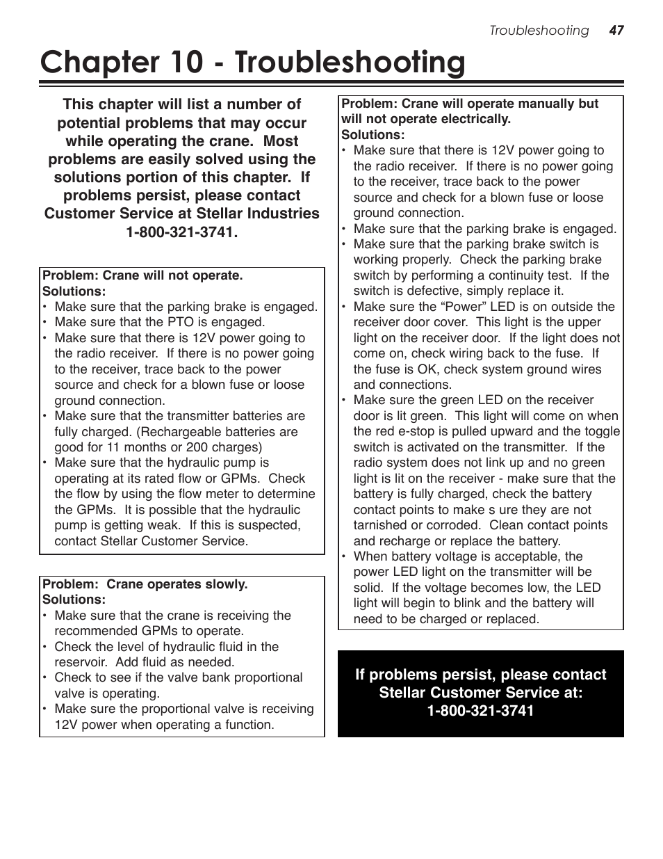 Chapter 10 - troubleshooting | Stellar Industries 28000 User Manual | Page 51 / 58