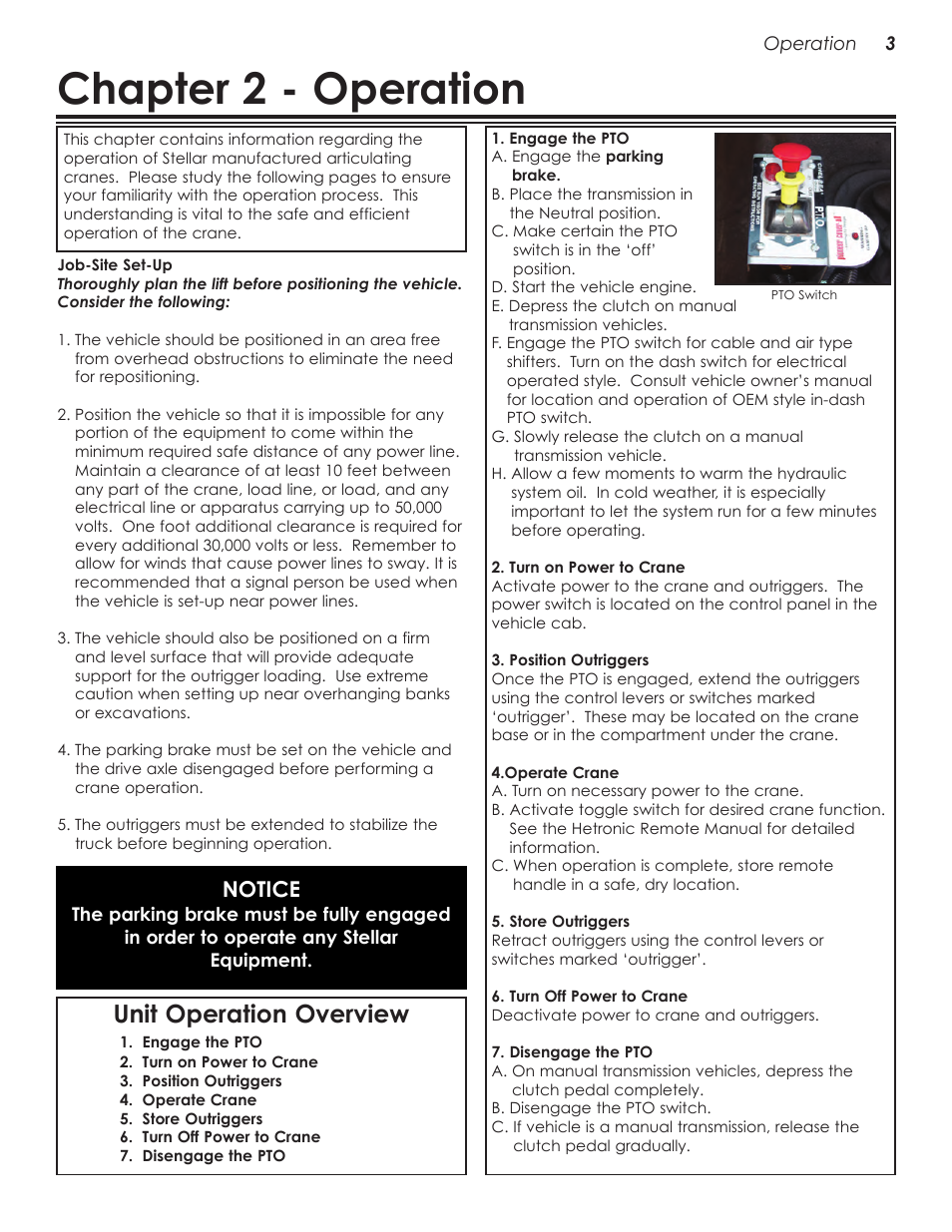 Chapter 2 - operation, Unit operation overview, Notice | Stellar Industries 28000 User Manual | Page 7 / 58