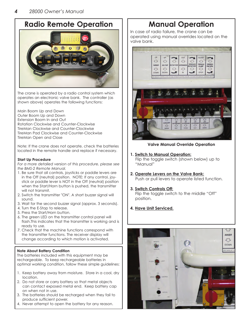 Manual operation, Radio remote operation | Stellar Industries 28000 User Manual | Page 8 / 58