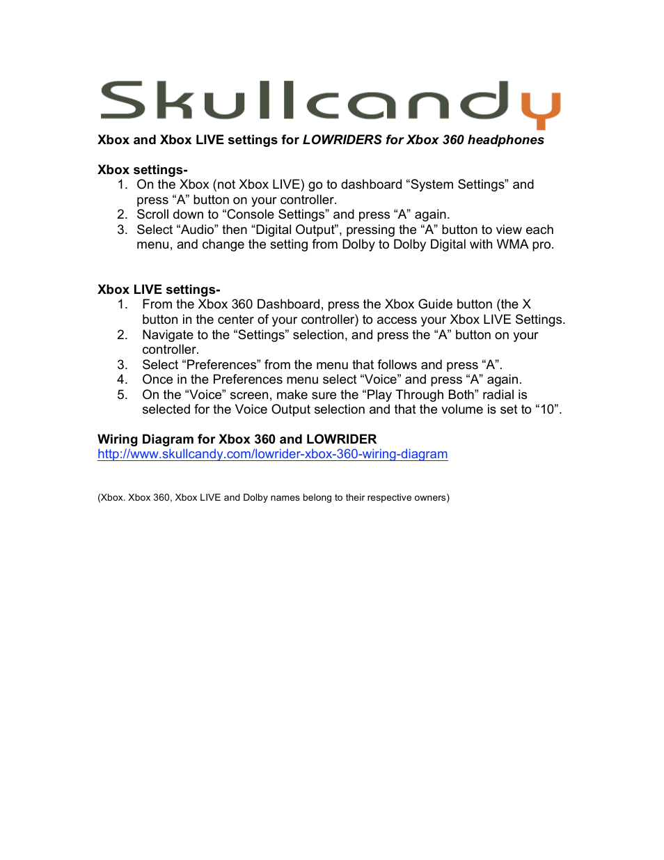 Skullcandy Lowriders User Manual | 1 page