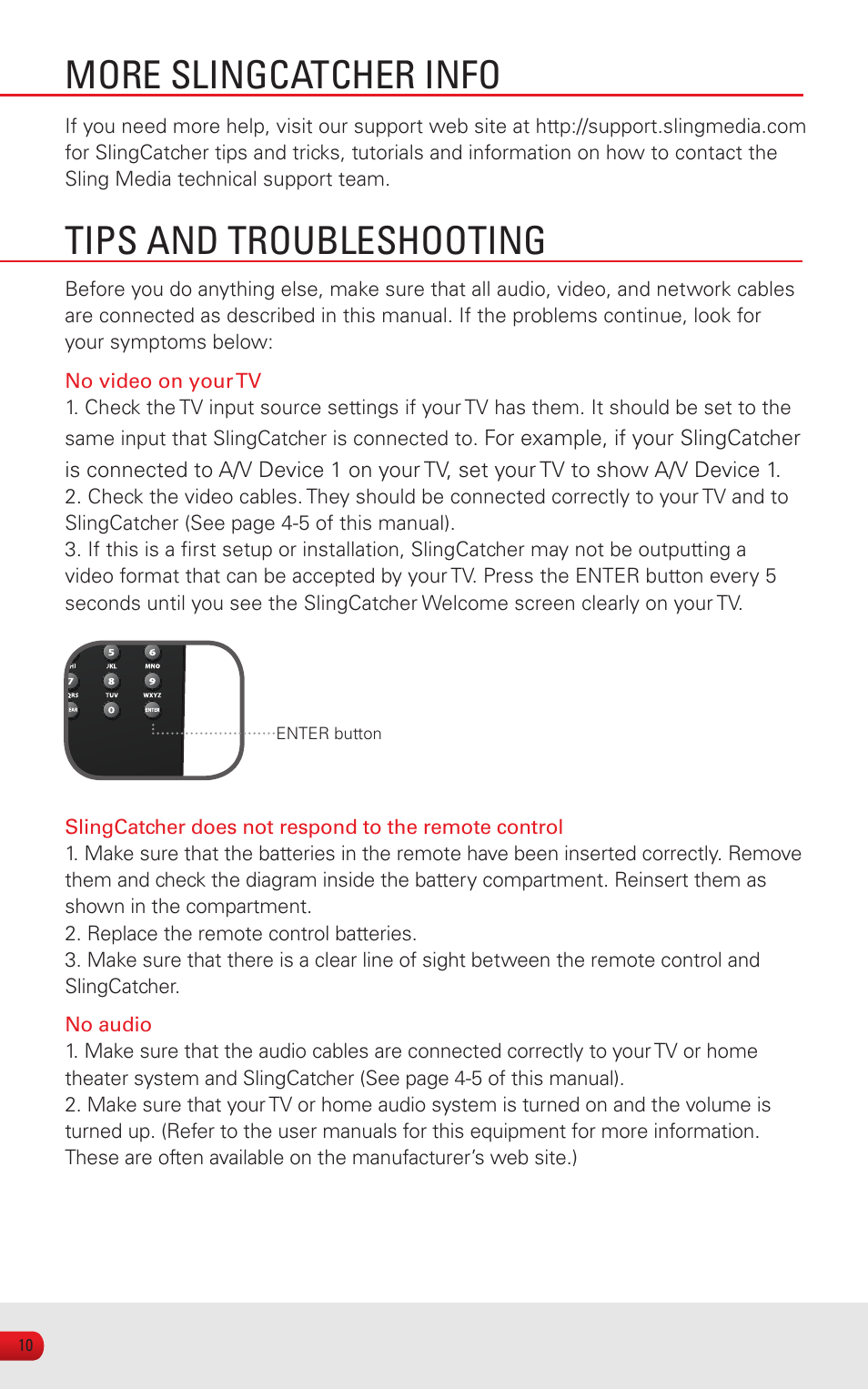 Tips and troubleshooting, More slingcatcher info | Sling Media SlingCatcher KSAFF0500400W1US User Manual | Page 12 / 24