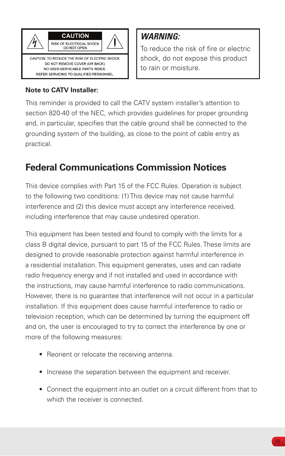 Federal communications commission notices, Warning | Sling Media SlingCatcher KSAFF0500400W1US User Manual | Page 21 / 24