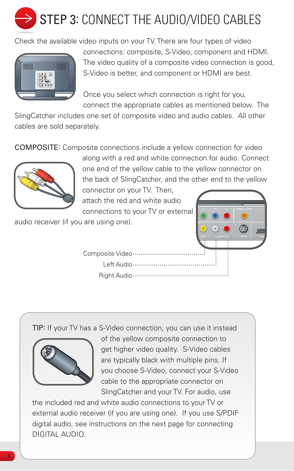 Step 3: connect the audio/video cables | Sling Media SlingCatcher KSAFF0500400W1US User Manual | Page 6 / 24