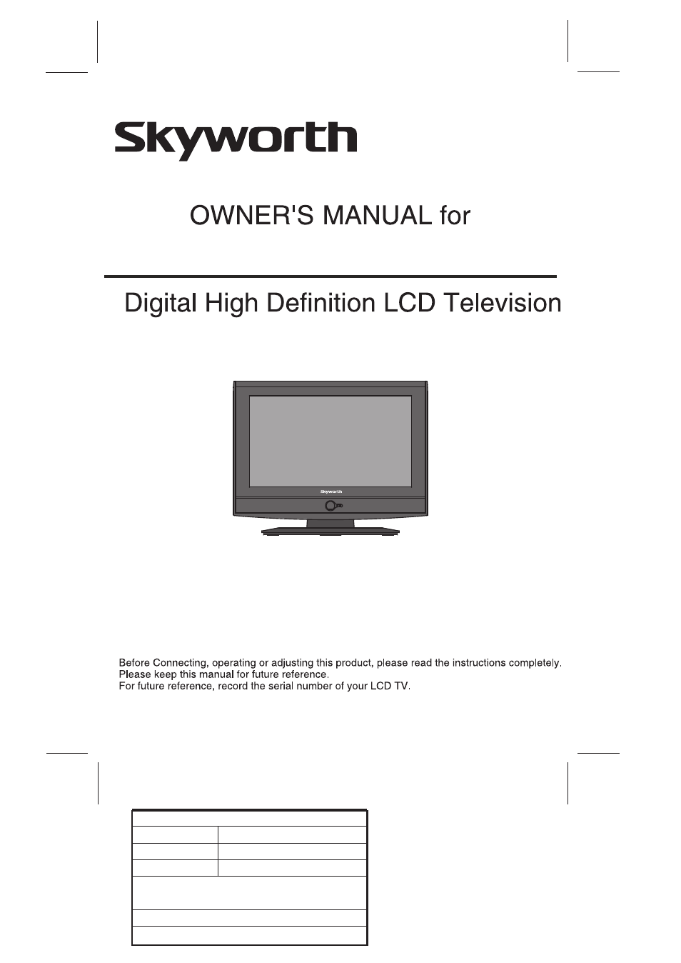 Skyworth SLTV-26L16A-2 User Manual | 37 pages