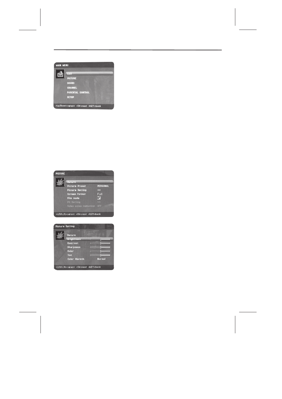 Using the menu system, Picture menu | Skyworth SLTV-26L16A-2 User Manual | Page 18 / 37