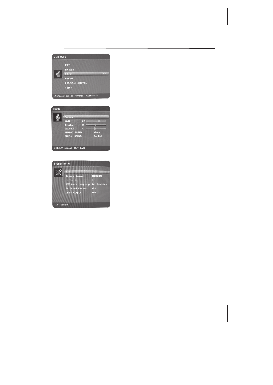Sound menu | Skyworth SLTV-26L16A-2 User Manual | Page 20 / 37