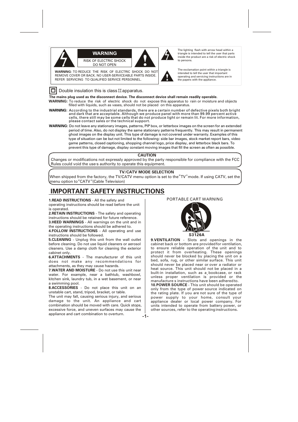 Important safety instructions | Skyworth SLTV-2632A-2 User Manual | Page 2 / 37