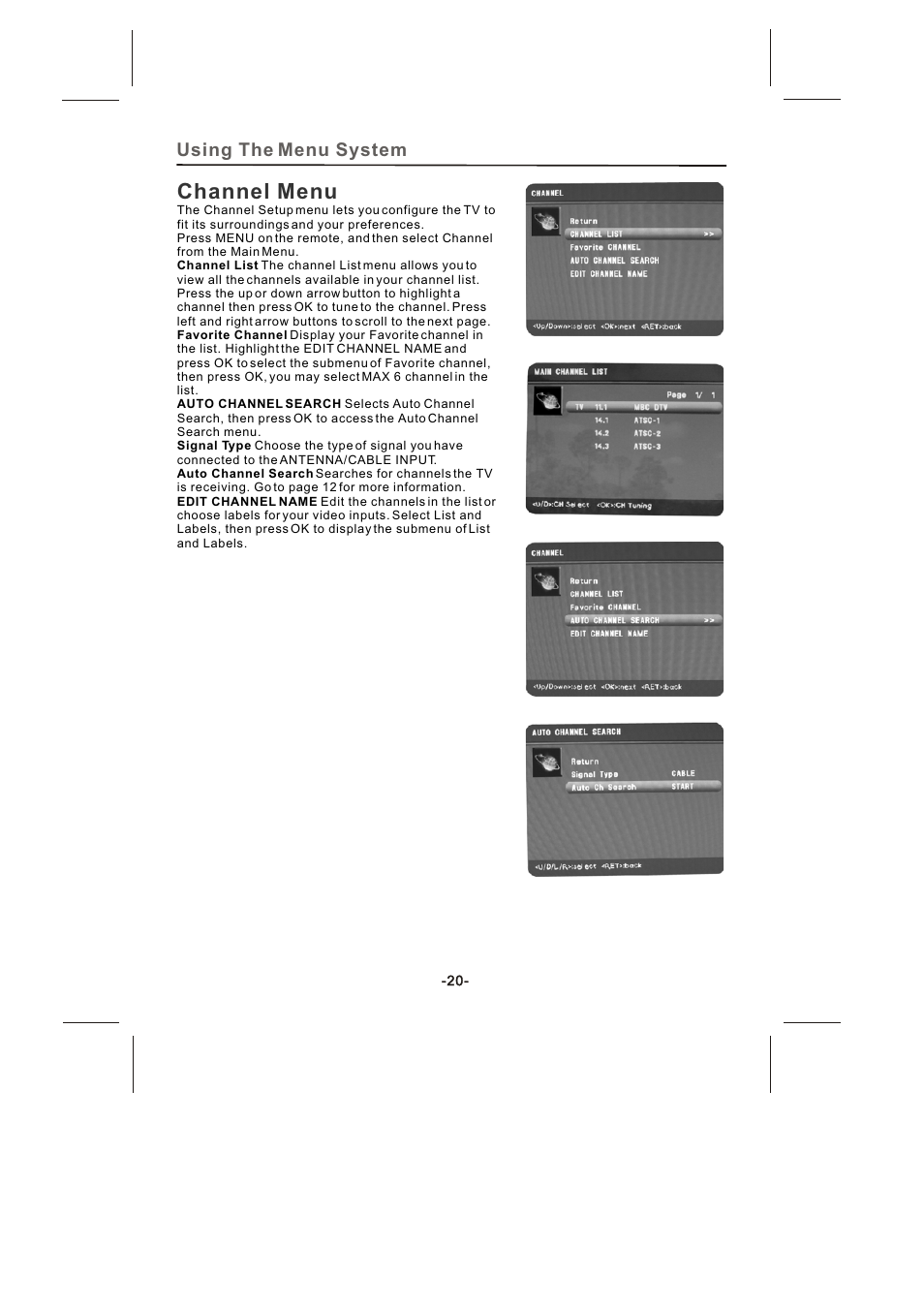 Channel menu | Skyworth SLTV-2632A-2 User Manual | Page 21 / 37