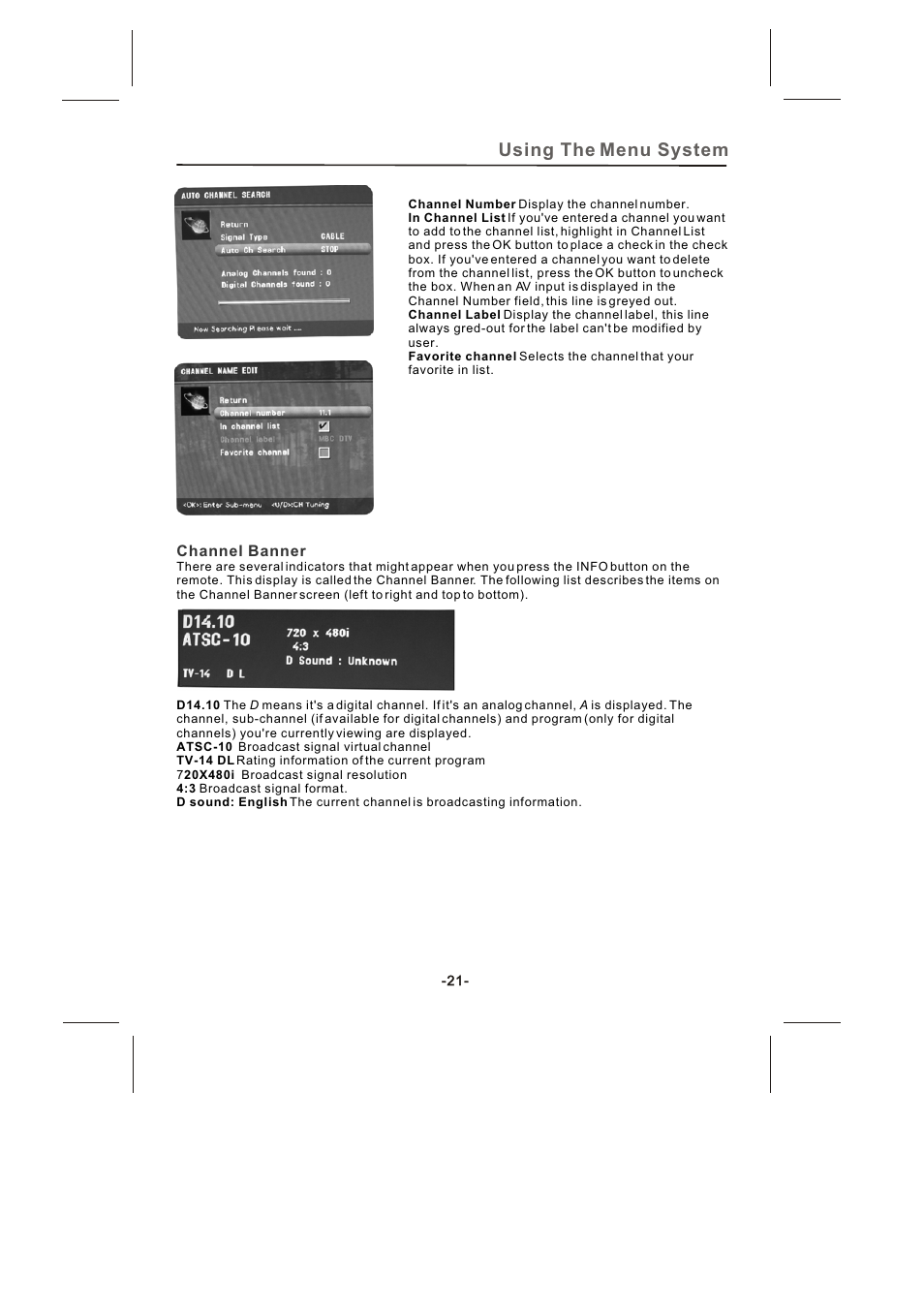 Using the menu system | Skyworth SLTV-2632A-2 User Manual | Page 22 / 37