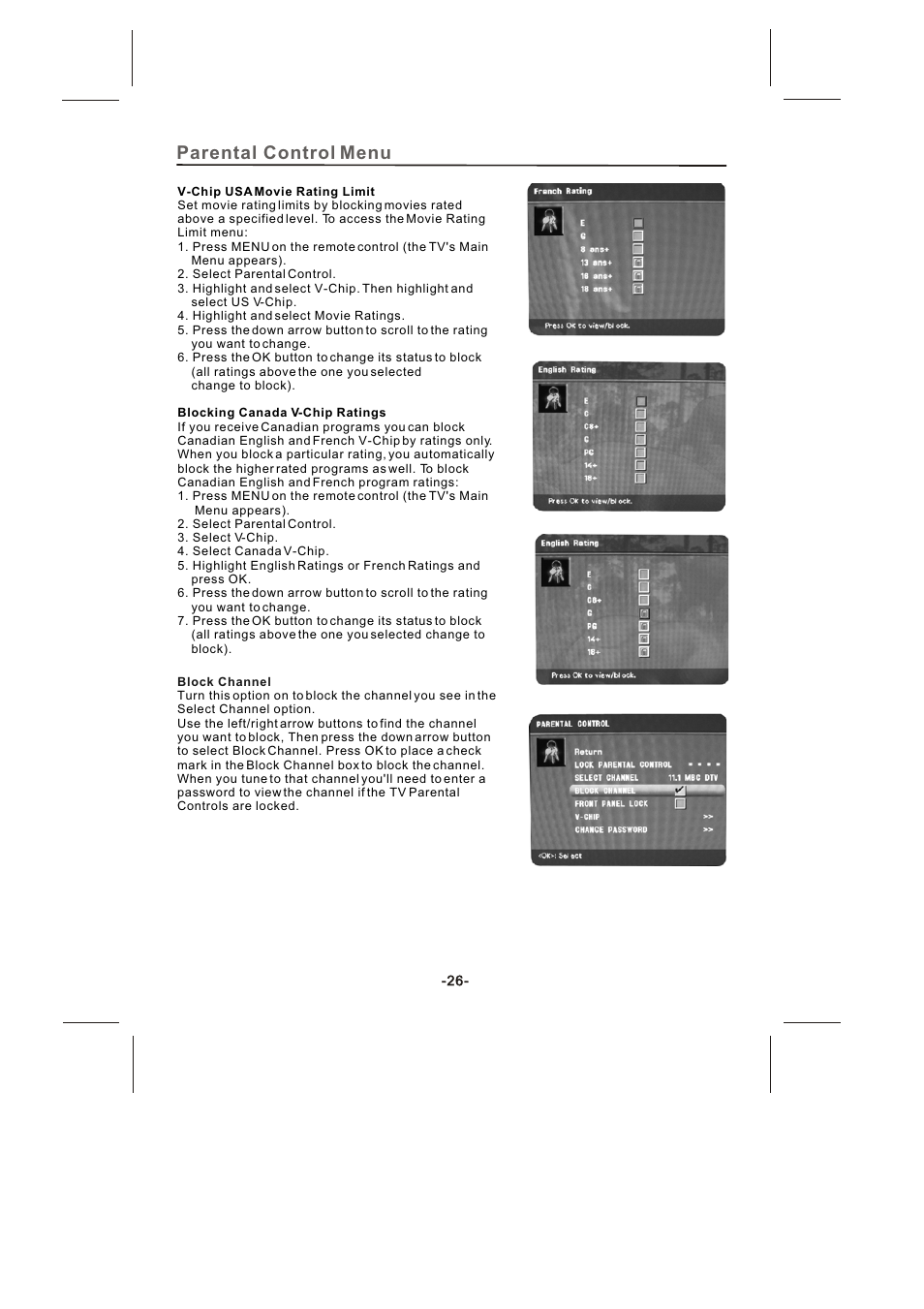 Parental control menu | Skyworth SLTV-2632A-2 User Manual | Page 27 / 37