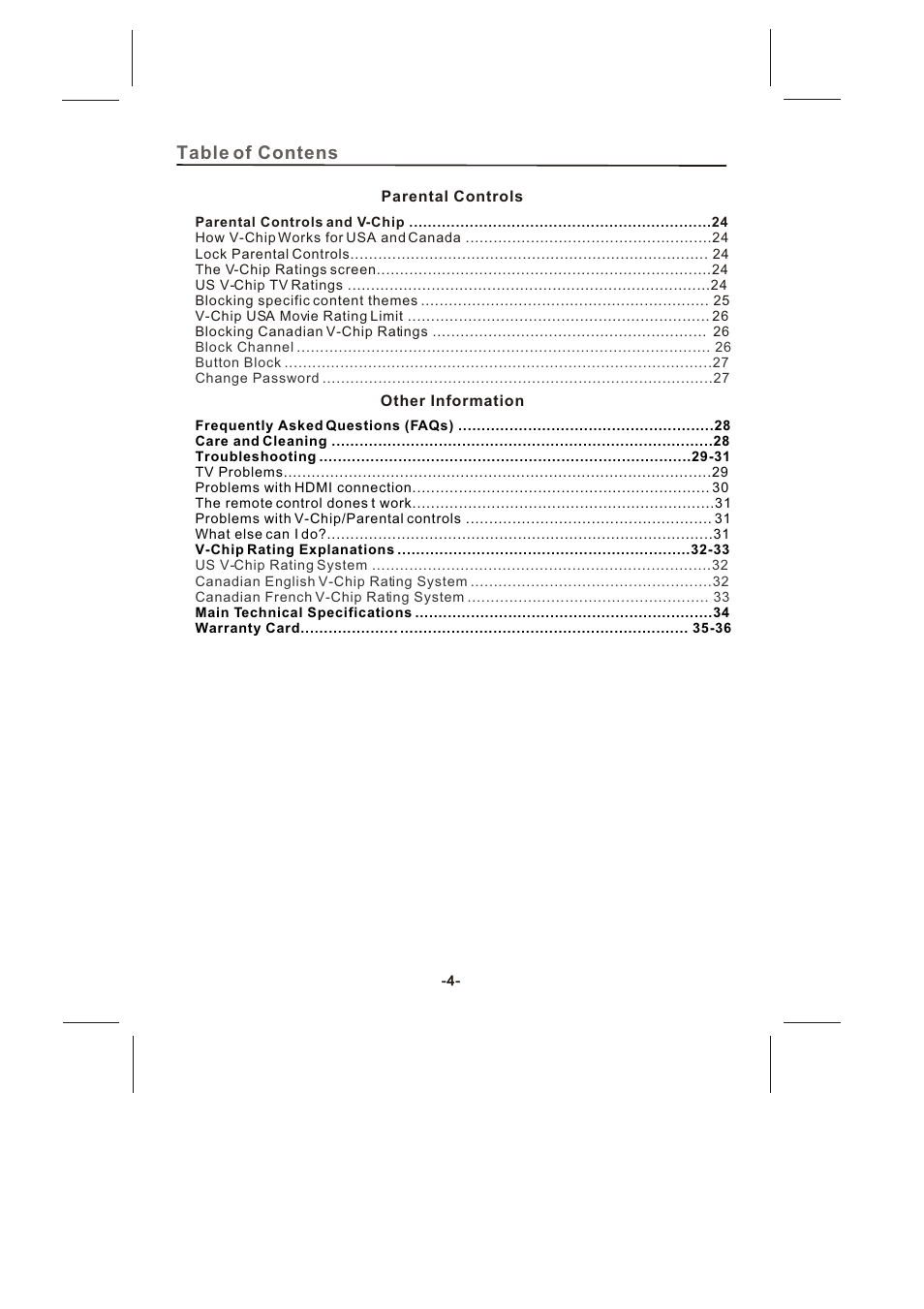 Table of contens | Skyworth SLTV-2632A-2 User Manual | Page 5 / 37