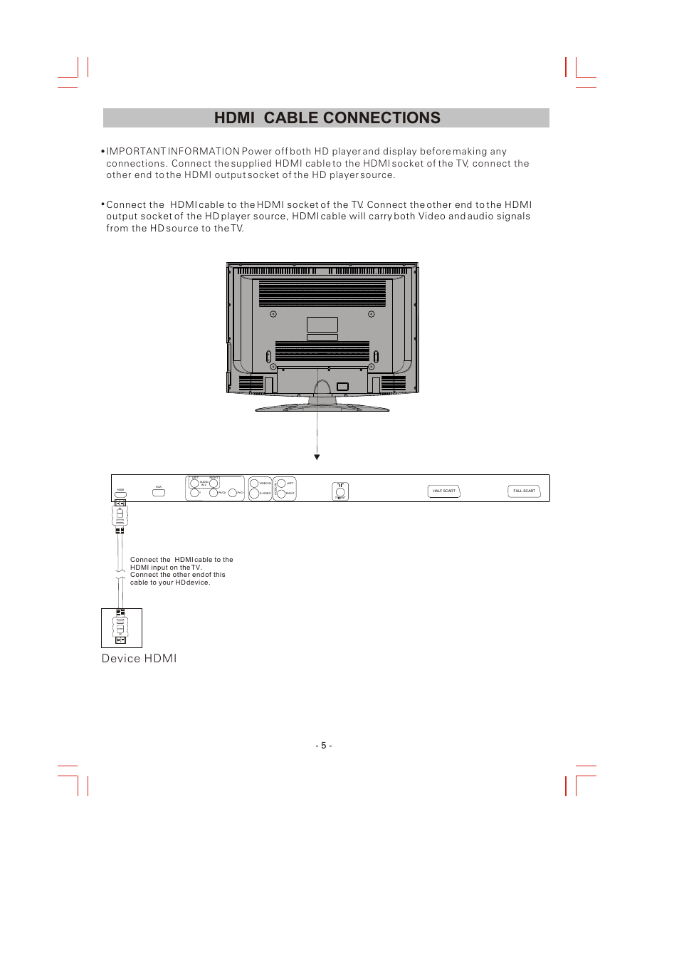Hdmi cable connections, Device hdmi | Skyworth LCD-32L16 User Manual | Page 8 / 17