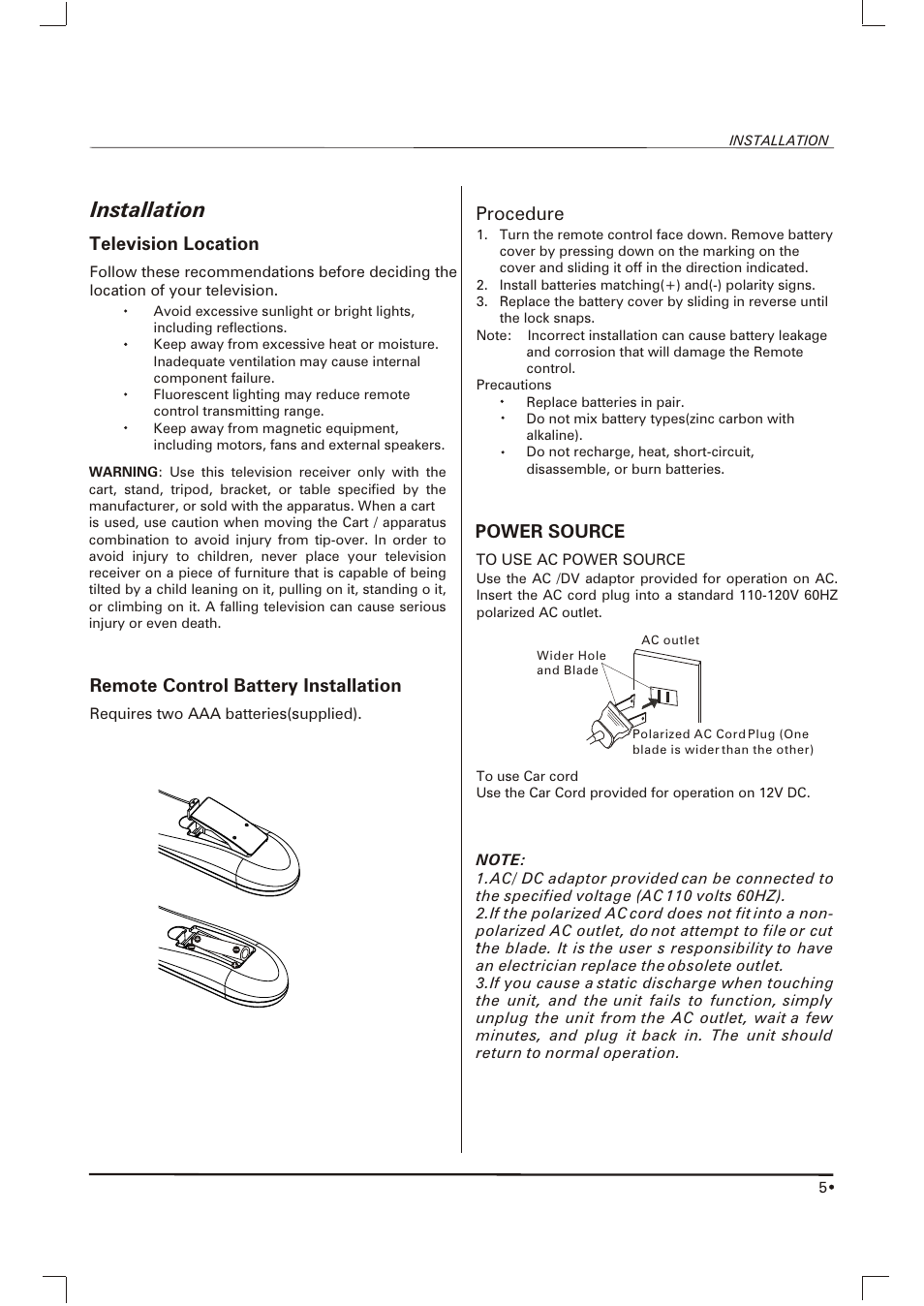 Installation | Skyworth SLTV-1963A-1 User Manual | Page 6 / 17