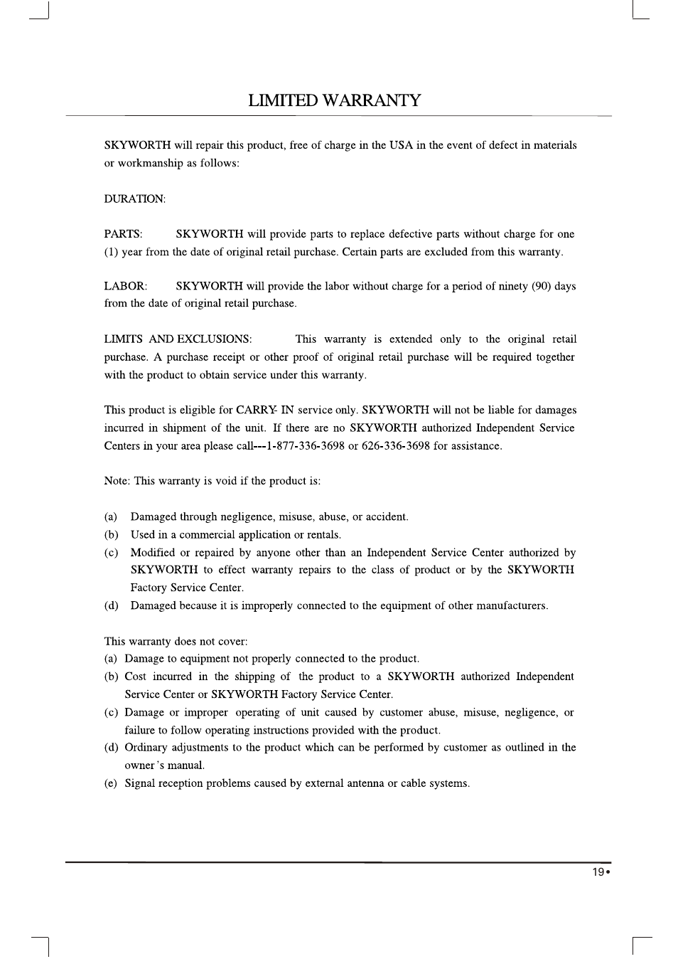Skyworth SLC-1963A-1 User Manual | Page 20 / 21