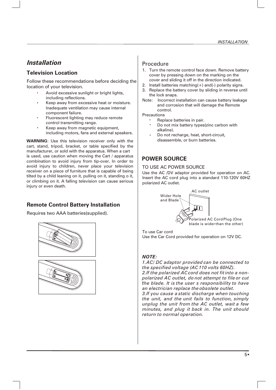 Installation | Skyworth SLC-1963A-1 User Manual | Page 6 / 21