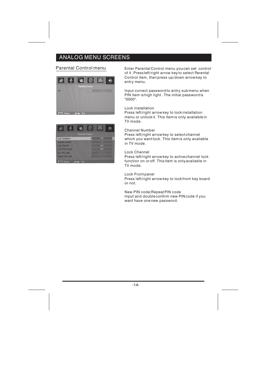 Analog menu screens | Skyworth LCD-26L16HLCD-26L16H User Manual | Page 17 / 21