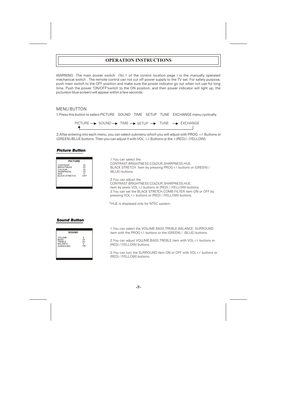Operation instructions | Skyworth CTV-21T05N User Manual | Page 9 / 17