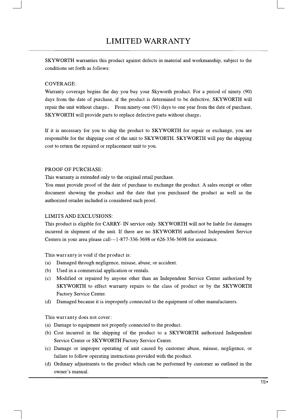 Skyworth SLTV-1551A-1 User Manual | Page 16 / 17