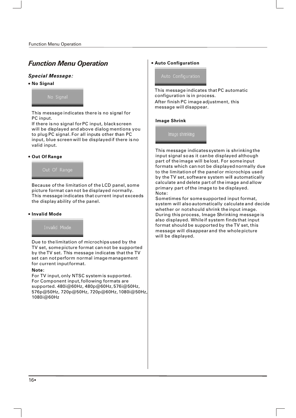 Function menu operation | Skyworth SLTV-2063A User Manual | Page 17 / 20