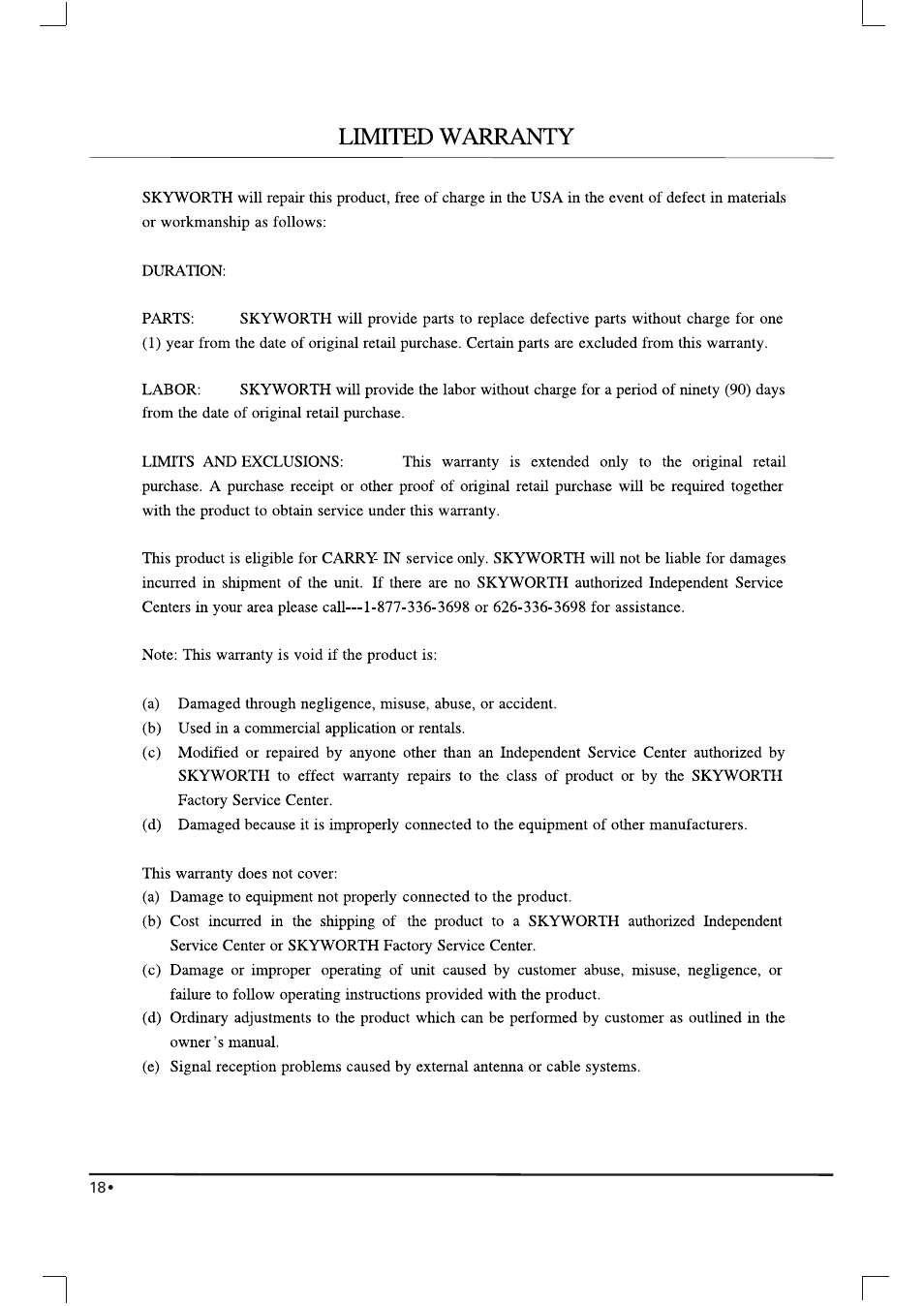 Skyworth SLTV-2063A User Manual | Page 19 / 20