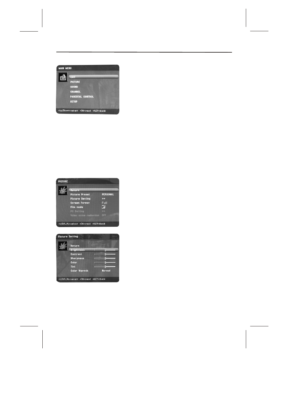 Using the menu system, Picture menu | Skyworth SLTV-32L29A-2 User Manual | Page 18 / 37