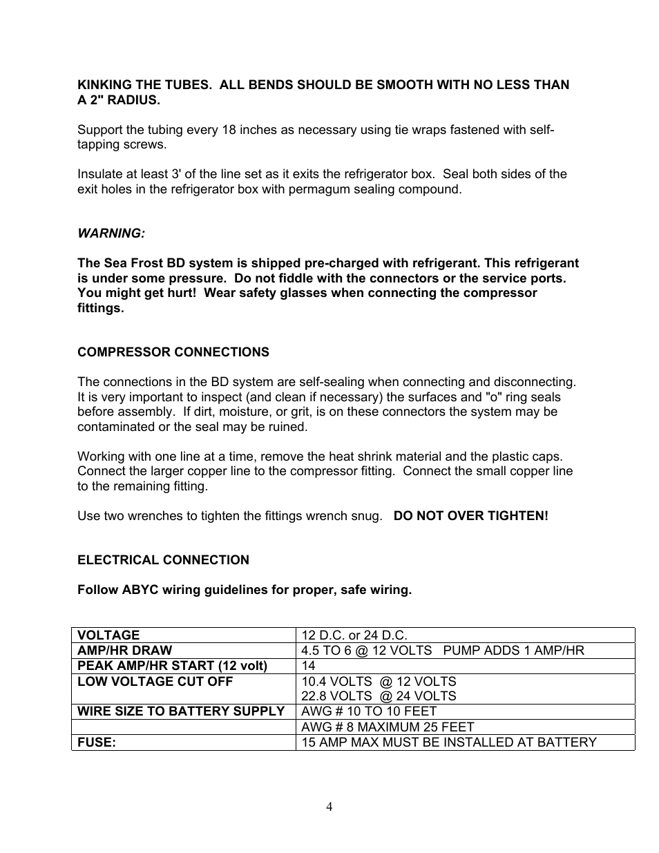 Compressor connections, Electrical connection | Sea Frost 372 ROUTE User Manual | Page 4 / 13