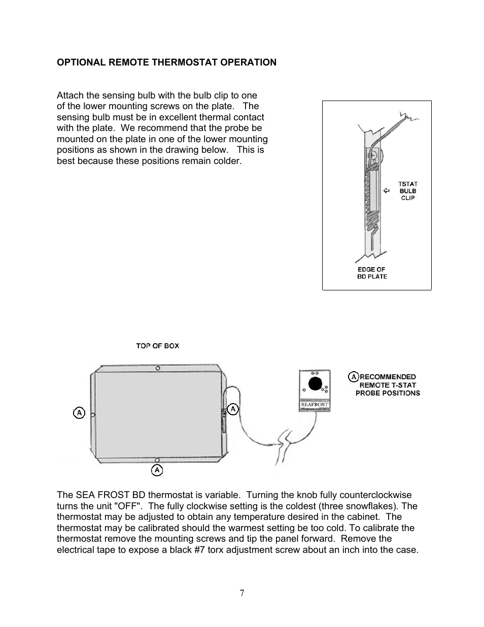 Optional remote thermostat operation | Sea Frost 372 ROUTE User Manual | Page 7 / 13
