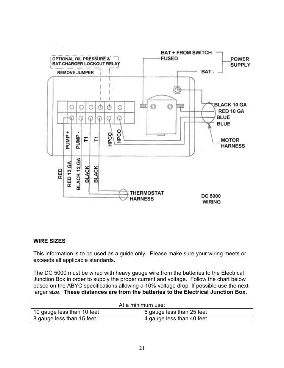 Wire sizes | Sea Frost DC 5000 User Manual | Page 21 / 46