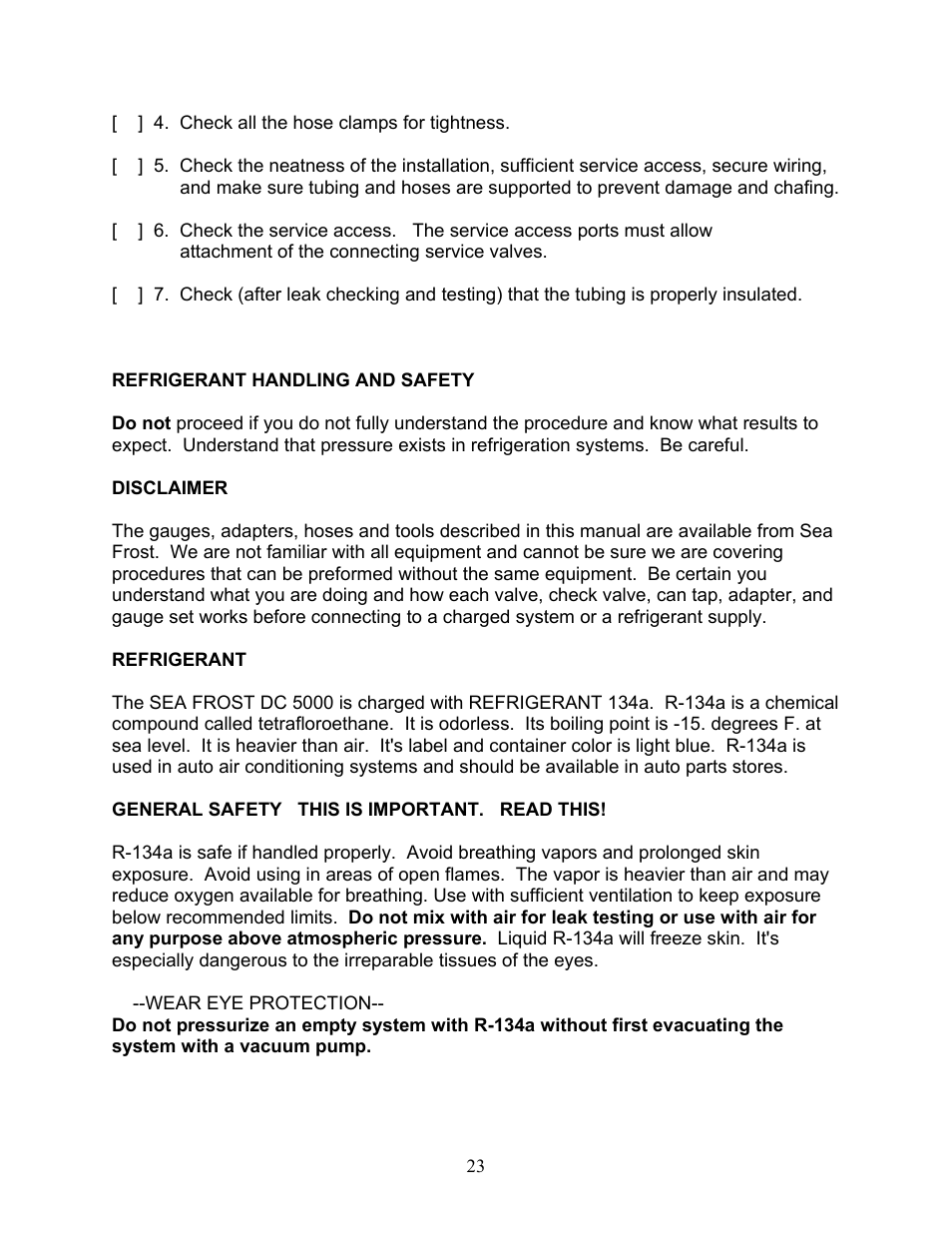 Refrigerant handling and safety | Sea Frost DC 5000 User Manual | Page 23 / 46