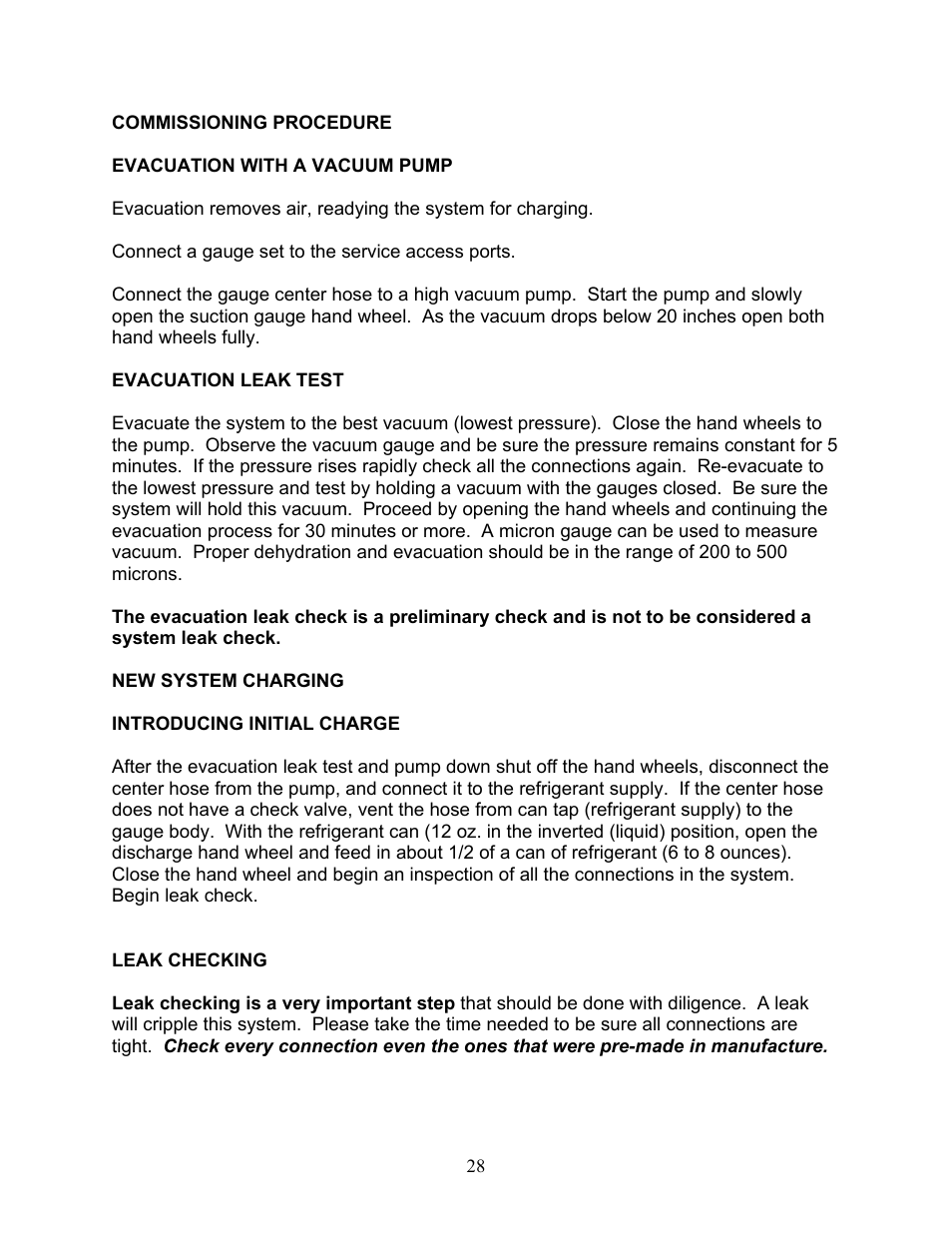 Commissioning procedure, New system charging | Sea Frost DC 5000 User Manual | Page 28 / 46