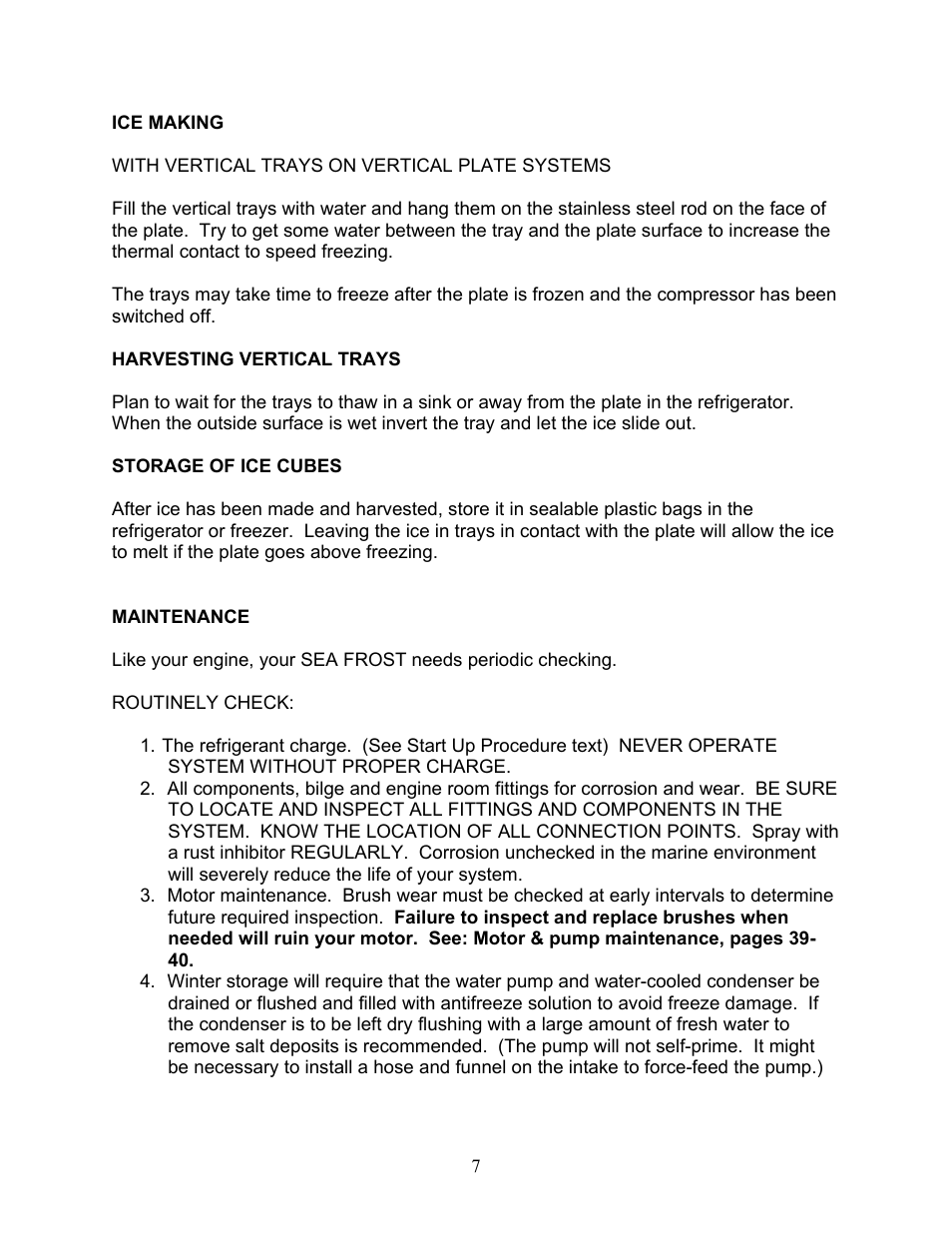 Ice making, Maintenance | Sea Frost DC 5000 User Manual | Page 7 / 46