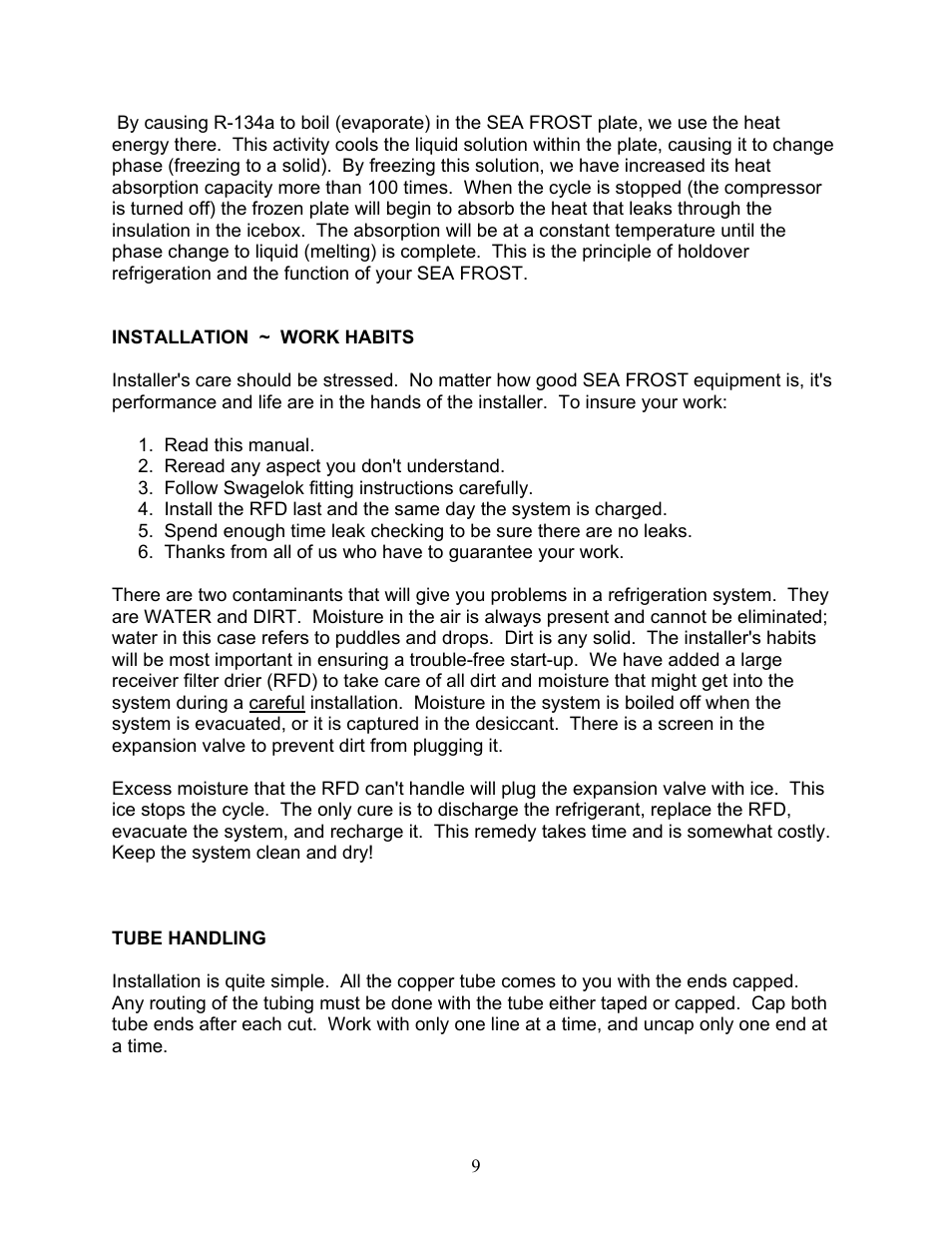 Installation, Tube handling | Sea Frost DC 5000 User Manual | Page 9 / 46