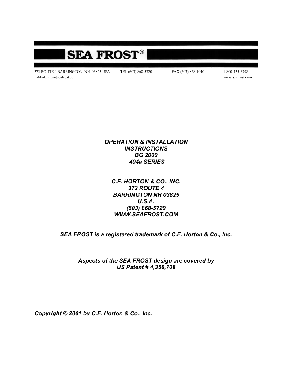 Sea Frost BG 2000 User Manual | 37 pages