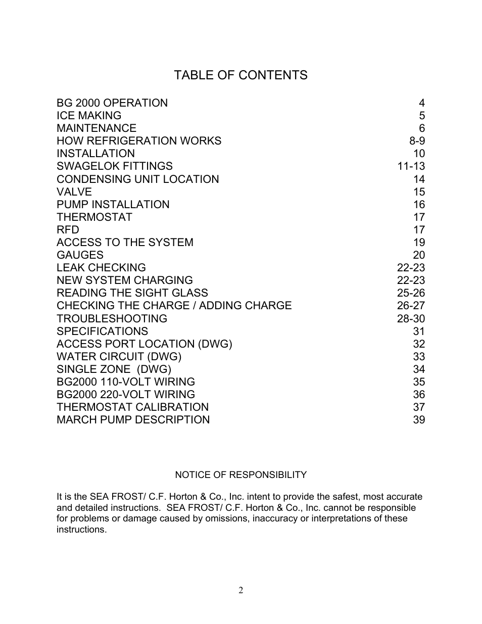 Sea Frost BG 2000 User Manual | Page 2 / 37