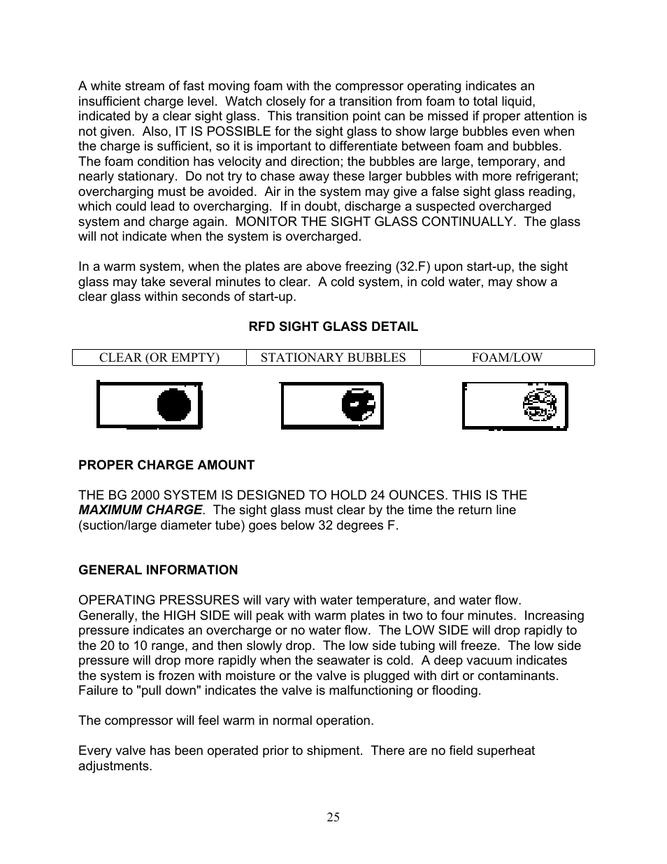 Proper charge amount | Sea Frost BG 2000 User Manual | Page 25 / 37