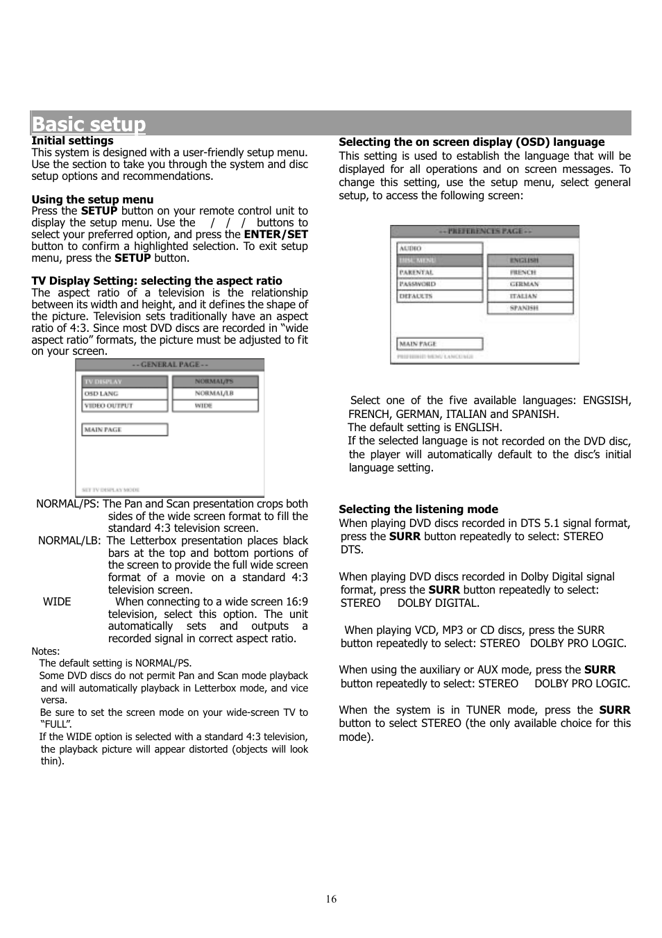 Basic setup | Saba 31-5023 User Manual | Page 16 / 36