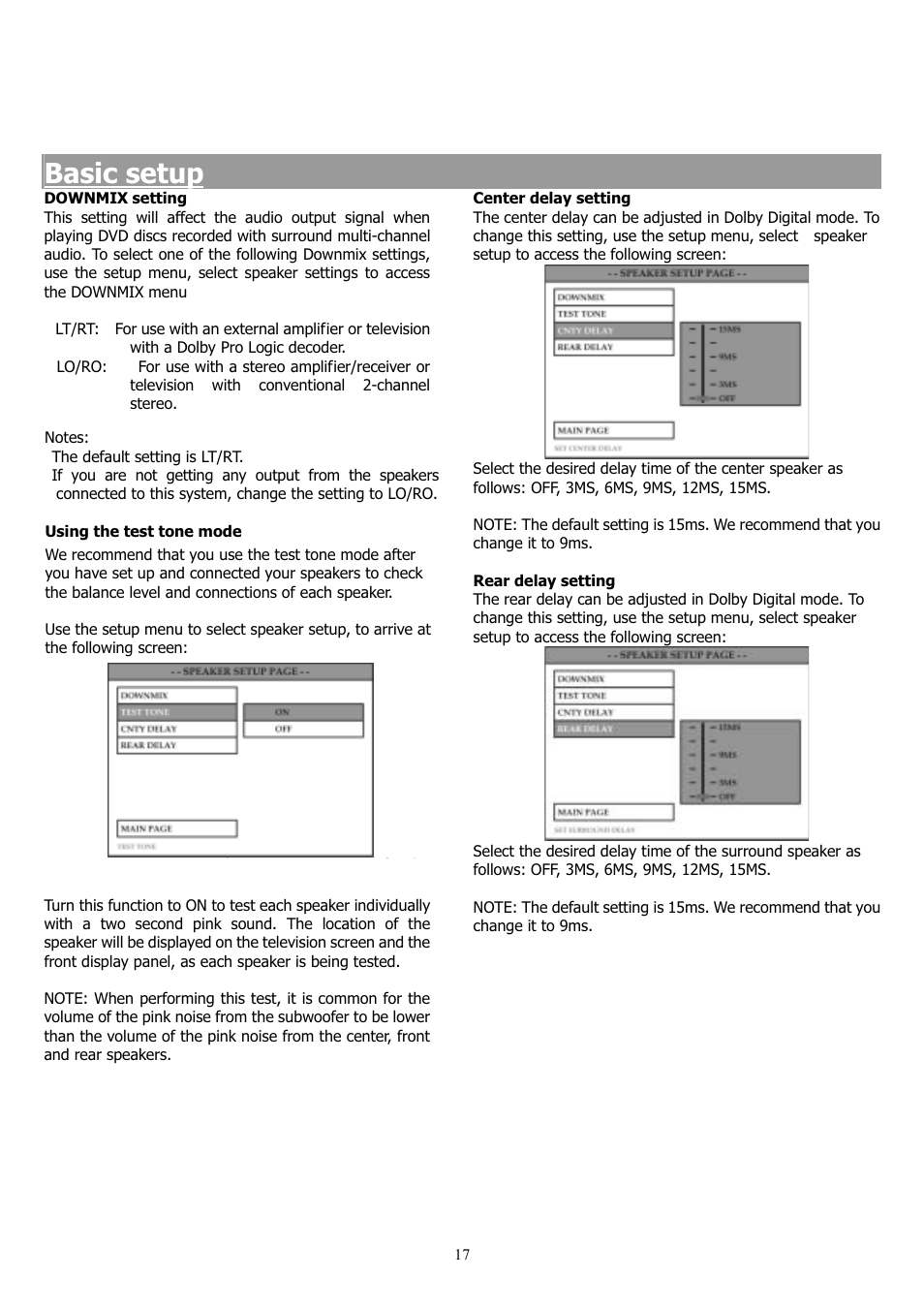 Basic setup | Saba 31-5023 User Manual | Page 17 / 36