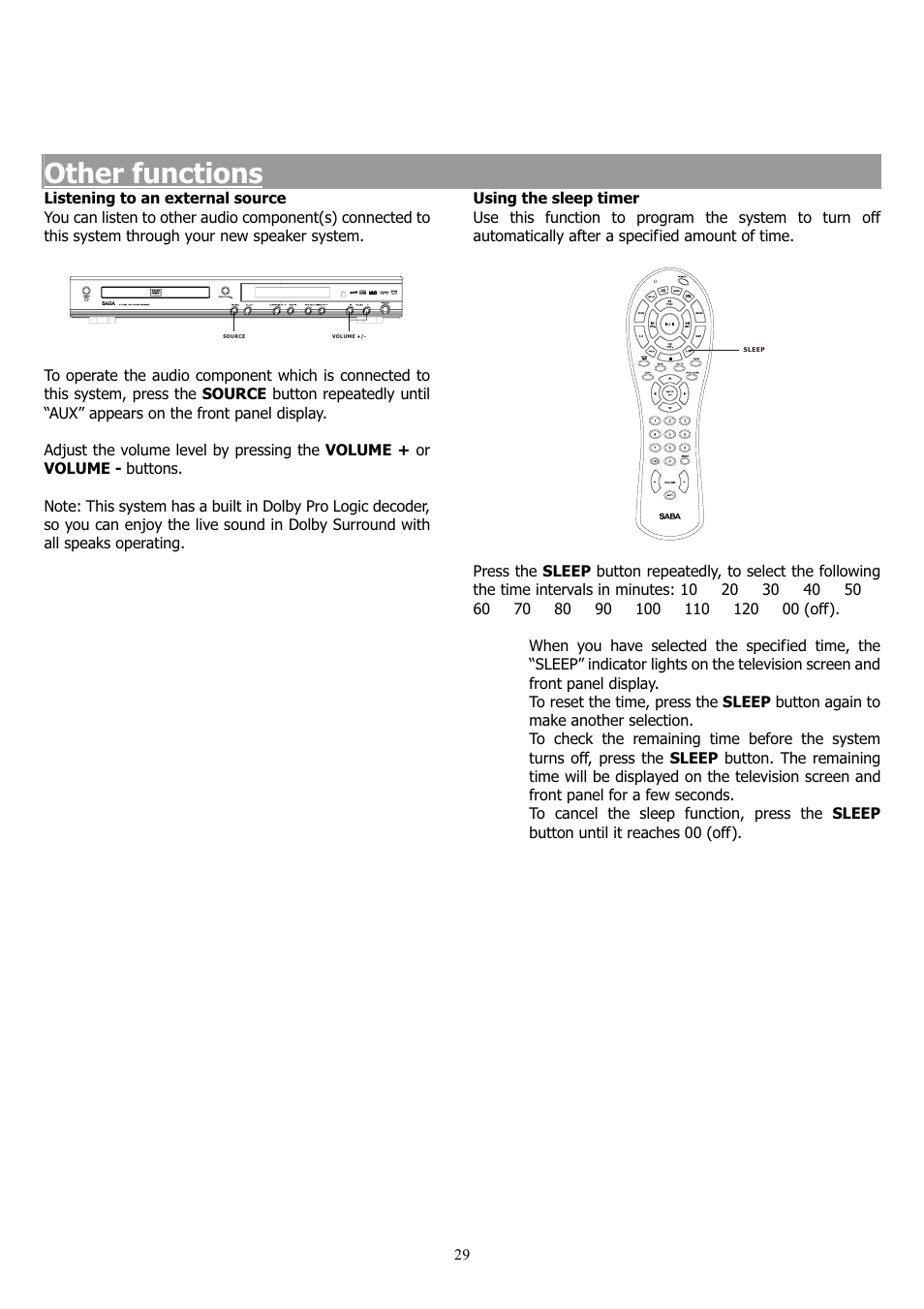 Other functions | Saba 31-5023 User Manual | Page 29 / 36