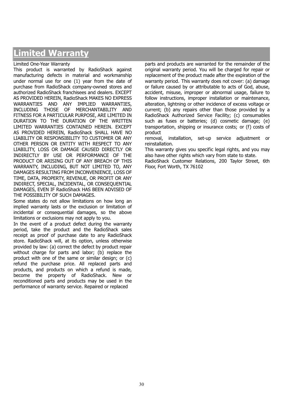 Limited warranty | Saba 31-5023 User Manual | Page 30 / 36
